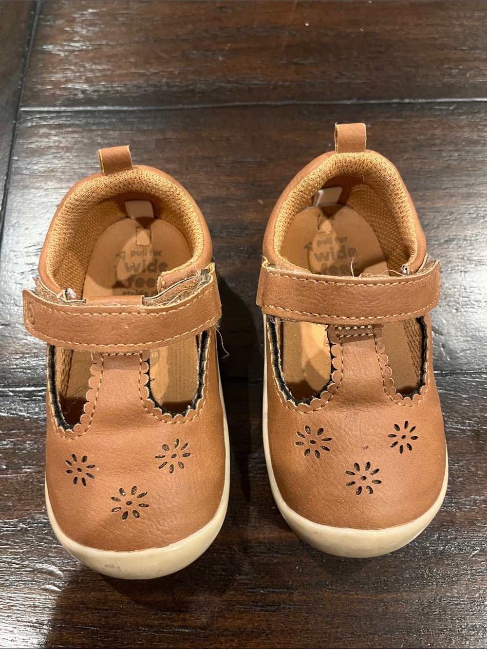 Stride Rite Kids Brown Leather-Look Mary Jane Shoes with Floral Cutouts